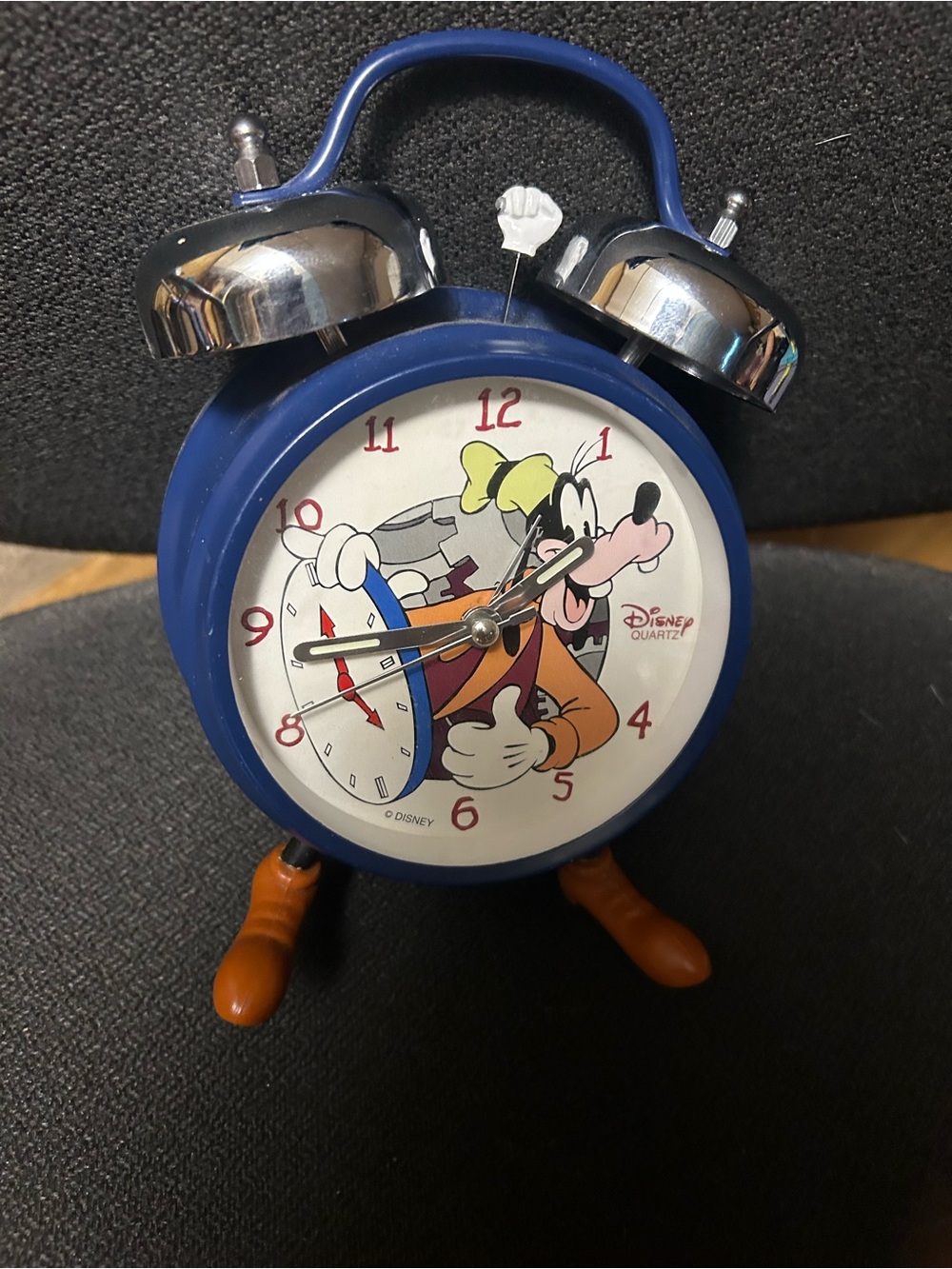 Disney Goofy Blue Twin Bell Desk Clock with Orange Feet